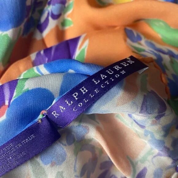 *Ralph Lauren Collection Orange Sherbet Watercolor Floral Oblong Silk Scarf main image 13